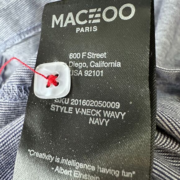 Maceoo T-Shirt Mens 2XL XXL 6 Wavy Navy Blue Long Sleeve V-Neck Flip Cuff Cotton - Picture 8 of 12